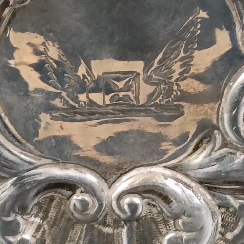 250 - A George III silver tea caddy, with chased decoration, crested and inscribed, London 1783, 12.4 ozt ... 