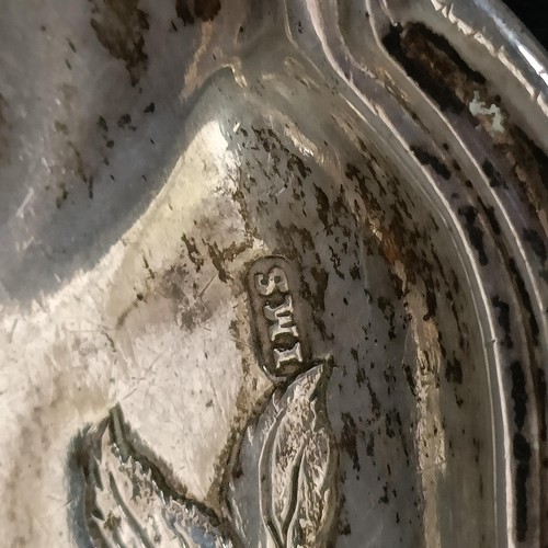 253 - A George III silver pin tray, decorated birds, fruit and foliage, Sheffield 1813, 2.9 ozt 15 cm wide