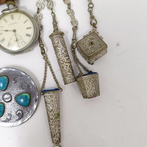 838 - An Indian chatelaine, an open face pocket watch, and assorted costume jewellery