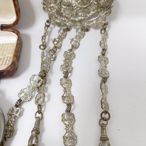 838 - An Indian chatelaine, an open face pocket watch, and assorted costume jewellery