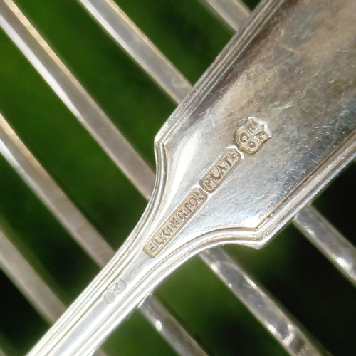 328 - An early 20th century Elkington silver plated canteen of cutlery, , in a inlaid mahogany table, with... 