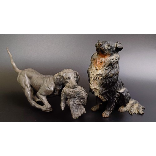 1155 - A cold painted novelty inkwell, in the form of a dog, 12 cm high, a hound, 10 cm wide, a fox, 9 cm w... 