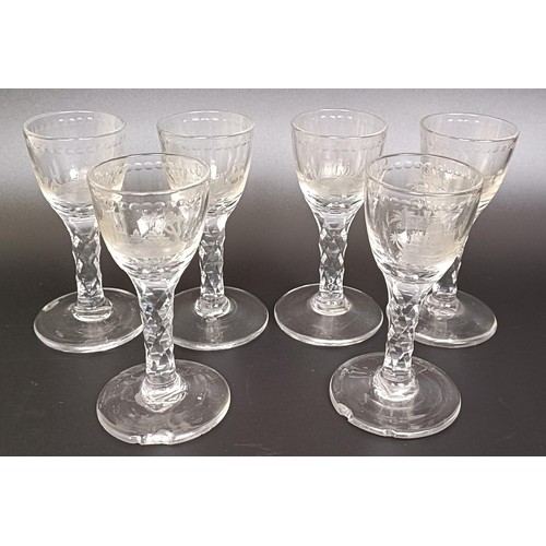 1157 - A set of six late18th/early 19th century glasses, the bowls engraved landscapes (6)