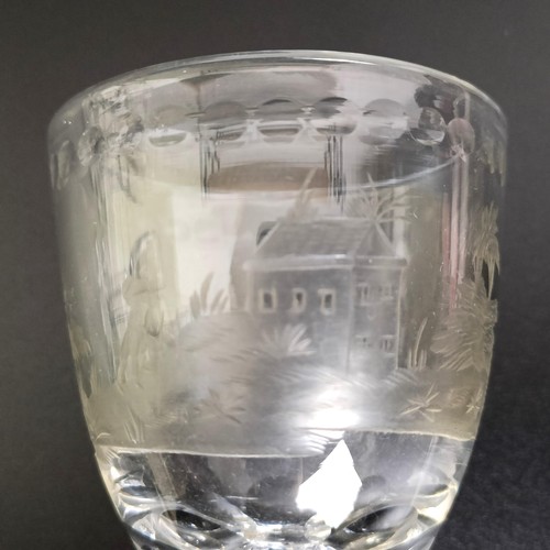 1157 - A set of six late18th/early 19th century glasses, the bowls engraved landscapes (6)