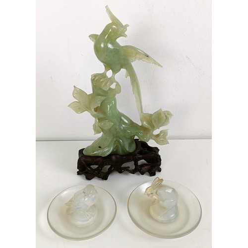 1019 - Two Lalique style pin dishes, and assorted other items (box)