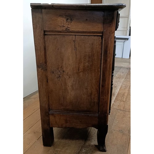 1231 - A 19th century Continental walnut dresser base, having three drawers and three cupboard doors, 192 c... 