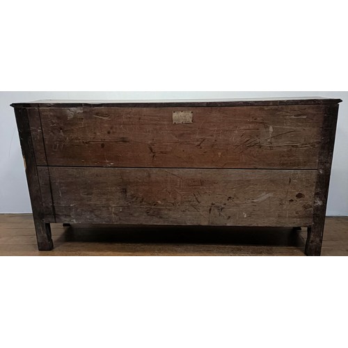 1231 - A 19th century Continental walnut dresser base, having three drawers and three cupboard doors, 192 c... 