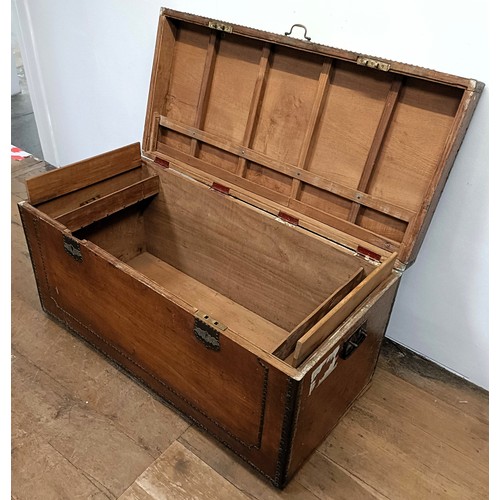 1241 - A 19th century camphorwood and brass bound trunk, 100 cm wide