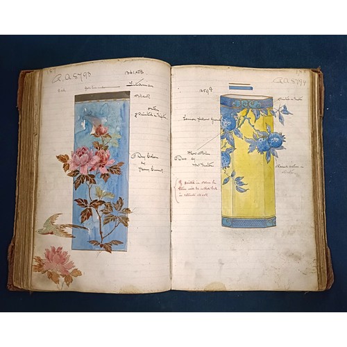 1000 - An early 20th century Royal Doulton design book, with various colour sketches, various patterns and ... 