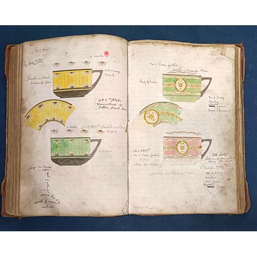 1000 - An early 20th century Royal Doulton design book, with various colour sketches, various patterns and ... 