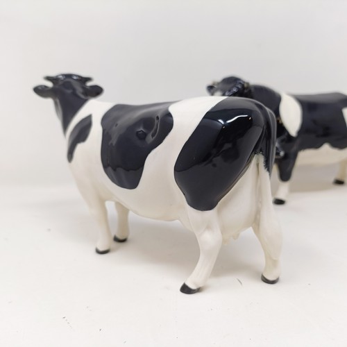 1004 - A Beswick Friesian Cow, 1362A, a Friesian Bull, 1439A, (horn chipped), and a Friesian Calf, 1249C, a...