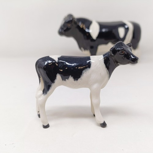 1004 - A Beswick Friesian Cow, 1362A, a Friesian Bull, 1439A, (horn chipped), and a Friesian Calf, 1249C, a...