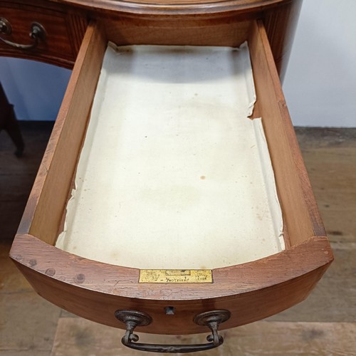 1245 - A late 19th/early 20th century inlaid satinwood kidney shaped desk, having a nine drawer configurati... 