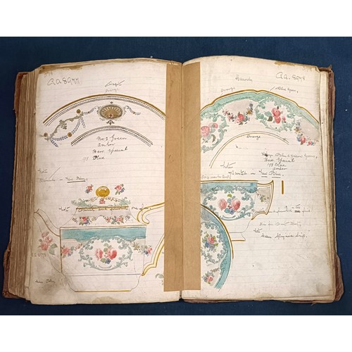 1000 - An early 20th century Royal Doulton design book, with various colour sketches, various patterns and ... 