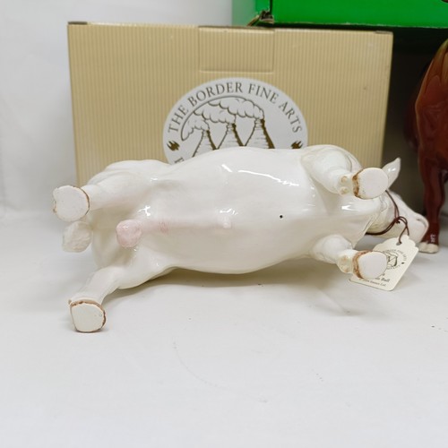 1009 - A Beswick Red Poll Cow, 4111, gloss, a Border Fine Arts Belgian Blue Bull, A4579, and a Charolais Bu... 