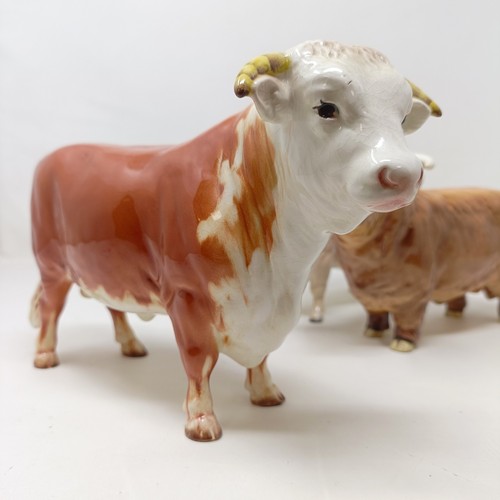 1011 - A Beswick Hereford Bull, 949, a Highland Bull, 2008, and a Charolais Bull, 2463A, all gloss (3)