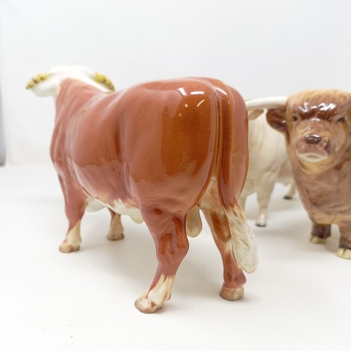 1011 - A Beswick Hereford Bull, 949, a Highland Bull, 2008, and a Charolais Bull, 2463A, all gloss (3)