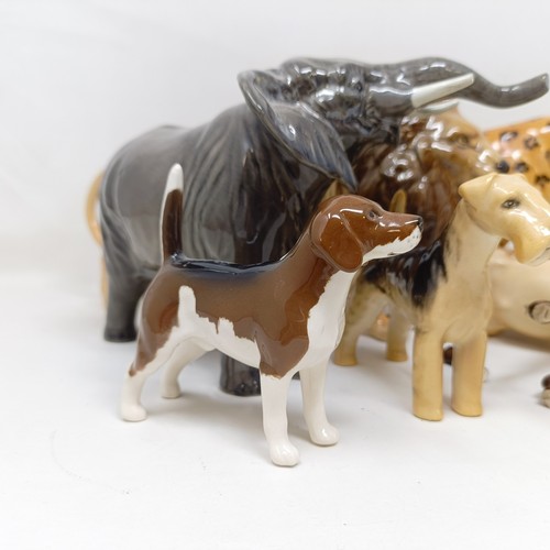 1015 - A Beswick Leopard, 1082, a Lion, 1506, a Lion Cub, 2098, an Elephant, 974, a Fox, 1440, a Stag, 981,... 