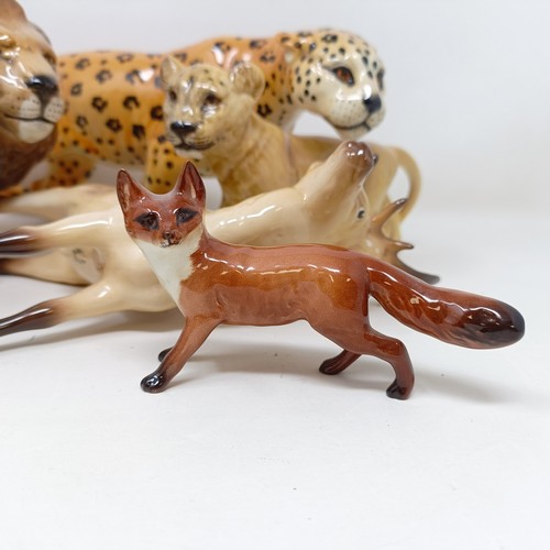 1015 - A Beswick Leopard, 1082, a Lion, 1506, a Lion Cub, 2098, an Elephant, 974, a Fox, 1440, a Stag, 981,... 