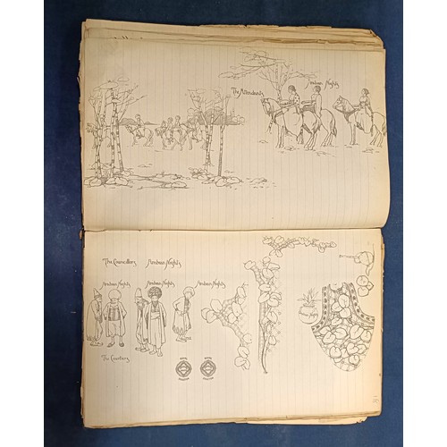 1000 - An early 20th century Royal Doulton design book, with various colour sketches, various patterns and ... 