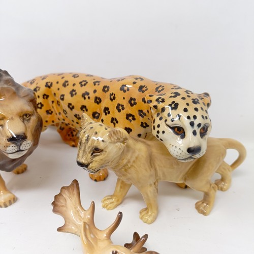 1015 - A Beswick Leopard, 1082, a Lion, 1506, a Lion Cub, 2098, an Elephant, 974, a Fox, 1440, a Stag, 981,... 