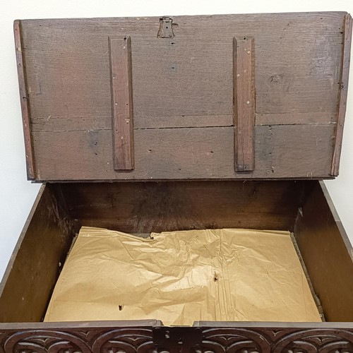 1299 - An oak bible box, 70 cm wide, on a later stand