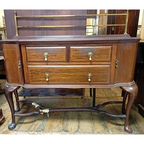 1301 - A mahogany display cabinet, 92 cm wide, a pair of two drawer chests, a trunk, a mirror and a sideboa... 