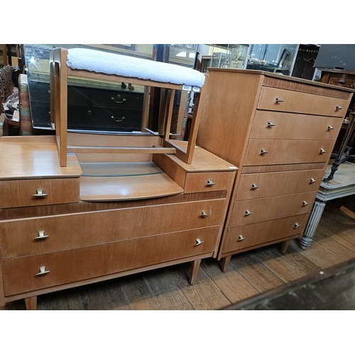 1225 - A Lebus chest, having six drawers, 79 cm wide, a matching dressing chest, and a stool (3)