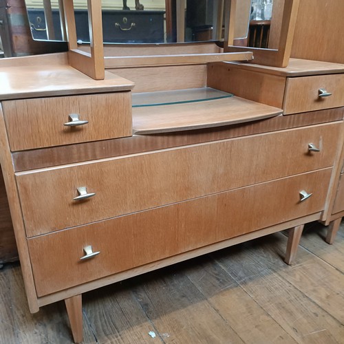 1225 - A Lebus chest, having six drawers, 79 cm wide, a matching dressing chest, and a stool (3)