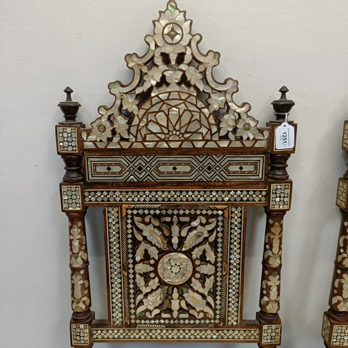 1251 - A pair of Damascene hardwood and mother of pearl inlaid hall chairs (2)