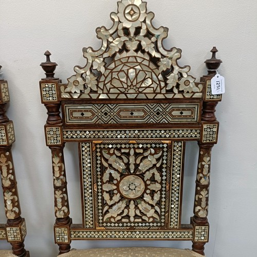 1251 - A pair of Damascene hardwood and mother of pearl inlaid hall chairs (2)