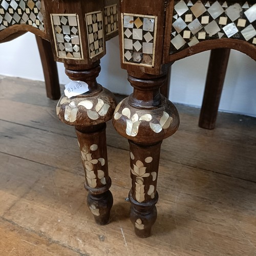 1251 - A pair of Damascene hardwood and mother of pearl inlaid hall chairs (2)