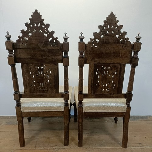 1251 - A pair of Damascene hardwood and mother of pearl inlaid hall chairs (2)