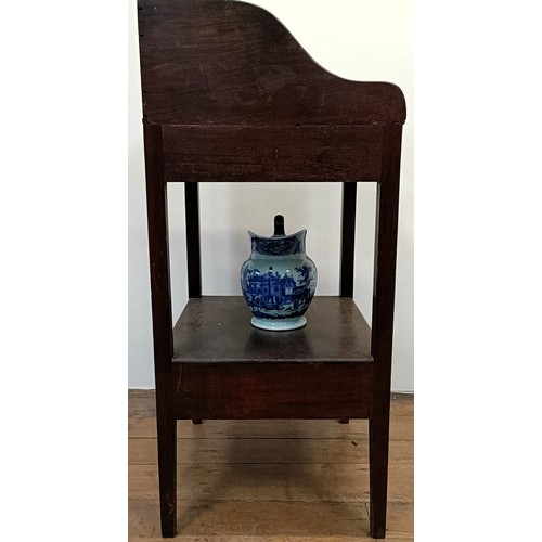 1315 - A mahogany washstand, with a later blue and white jug and bowl, 51 cm wide