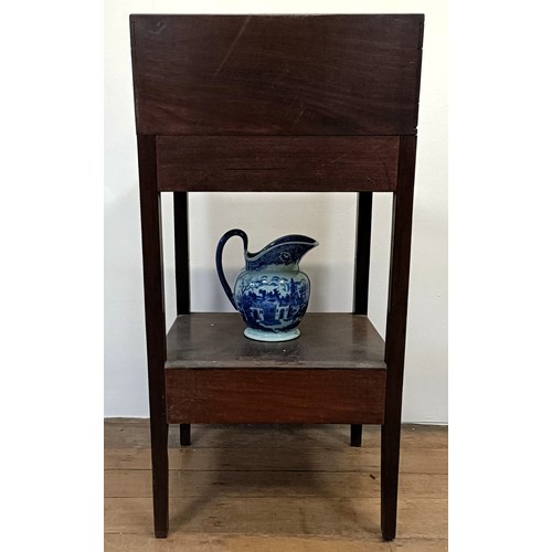 1315 - A mahogany washstand, with a later blue and white jug and bowl, 51 cm wide