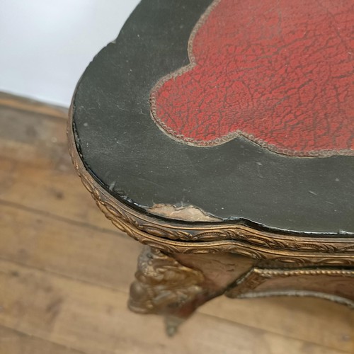 1292 - An early 20th century Boulle folding card table, with a replaced leather top, 85 cm wide