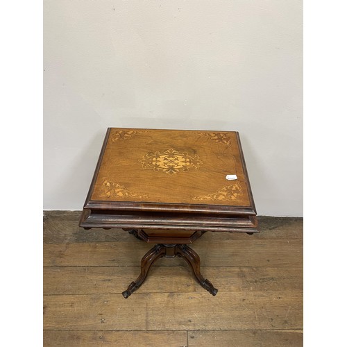 1233 - A Victorian inlaid walnut work box, 51 cm wide