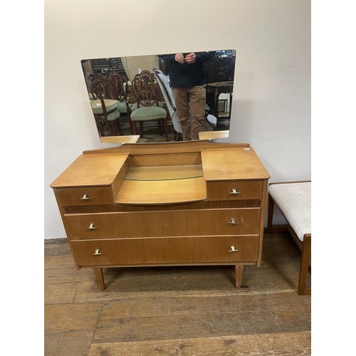 1225 - A Lebus chest, having six drawers, 79 cm wide, a matching dressing chest, and a stool (3)