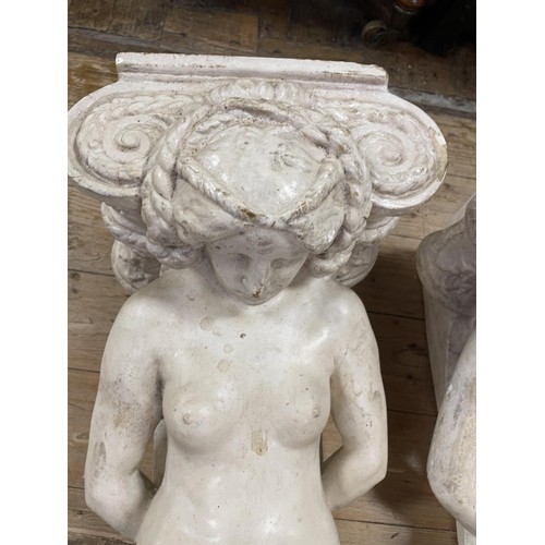 1243 - A pair of plaster figural moldings, of classical form, 88 cm high (2)