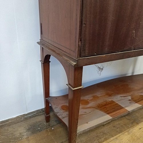 1300 - An early 20th century satinwood bow front display cabinet, 173 cm high x 116 cm wide