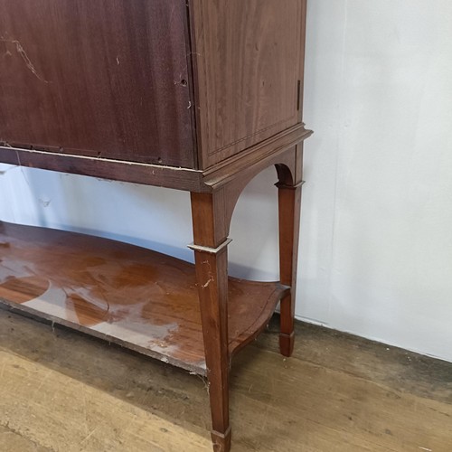 1300 - An early 20th century satinwood bow front display cabinet, 173 cm high x 116 cm wide