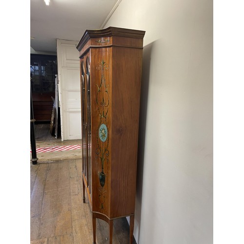 1311 - A Sheraton revival satinwood display cabinet, with painted decoration, 180 cm high x 107 cm wide