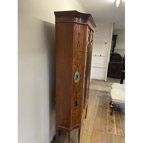 1311 - A Sheraton revival satinwood display cabinet, with painted decoration, 180 cm high x 107 cm wide