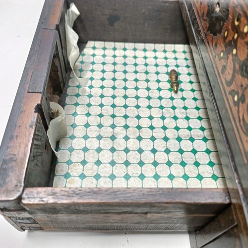 1288 - A 19th century Indo-Portuguese table top box, with inlaid decoration, having one long drawer and two... 