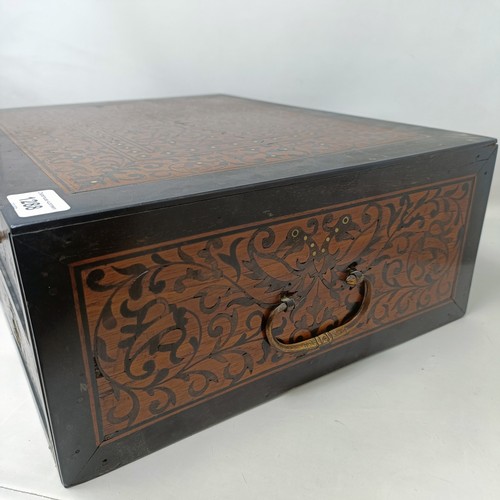 1288 - A 19th century Indo-Portuguese table top box, with inlaid decoration, having one long drawer and two... 