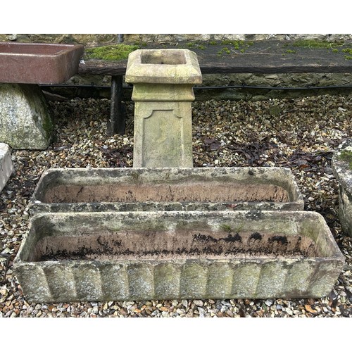 1362 - A pair of composite stone garden planters, 96 cm wide, and a chimney pot (3)