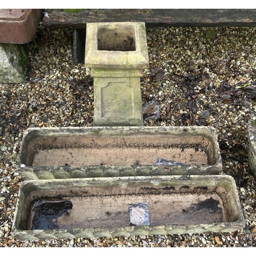 1362 - A pair of composite stone garden planters, 96 cm wide, and a chimney pot (3)