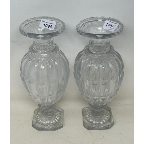 1094 - A pair of cut glass vases, 27 cm high (2)