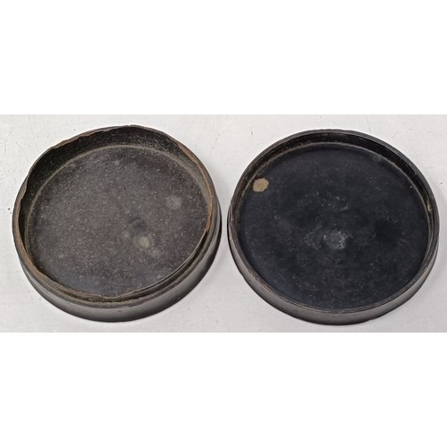 1027 - A 19th century papier mache snuff box, the lid painted with face of a grotesque man, 11 cm diameter