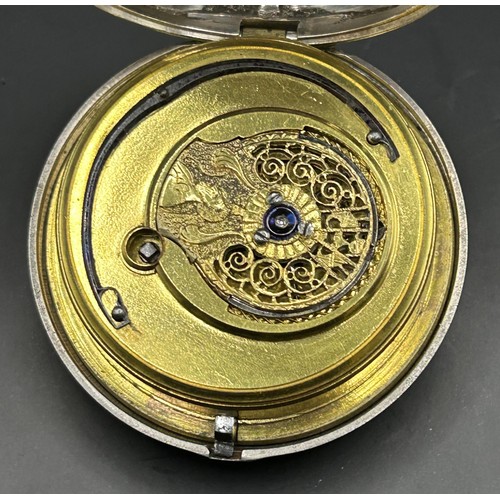 812 - A silver cased pocket watch, with a champlevé dial and moon face aperture, the fusee movement signed... 